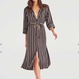 NWT 7 for All Mankind belted black and gold midi dress size XS